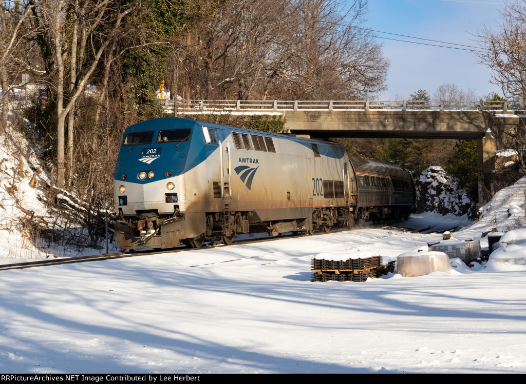 AMTK 202 westbount after the snowfall